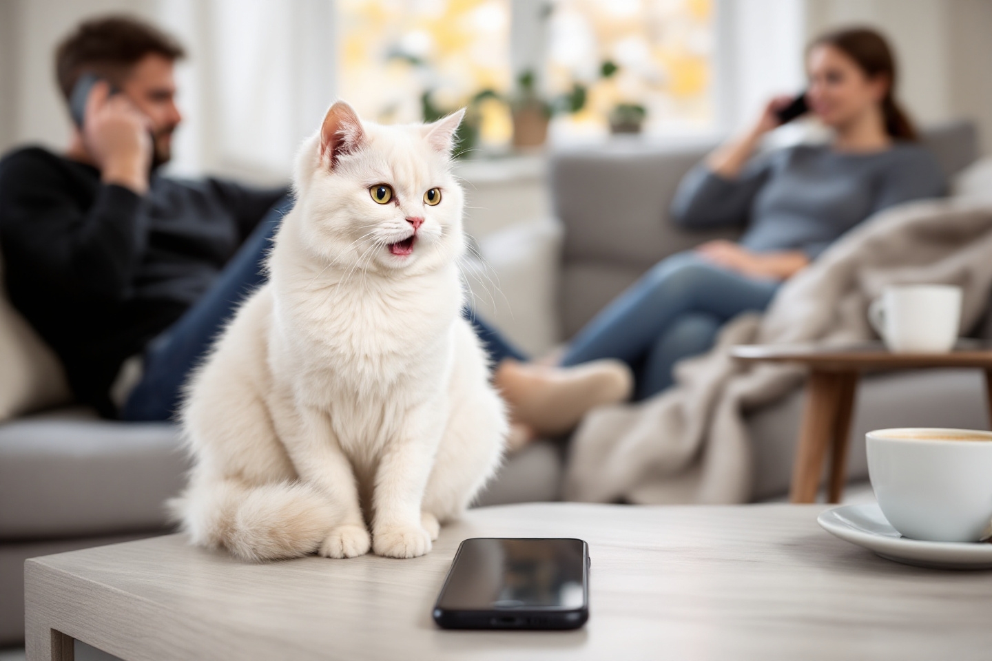 Pourquoi mon chat devient-il bavard dès que je prends le téléphone ? Les vraies raisons d’un comportement surprenant