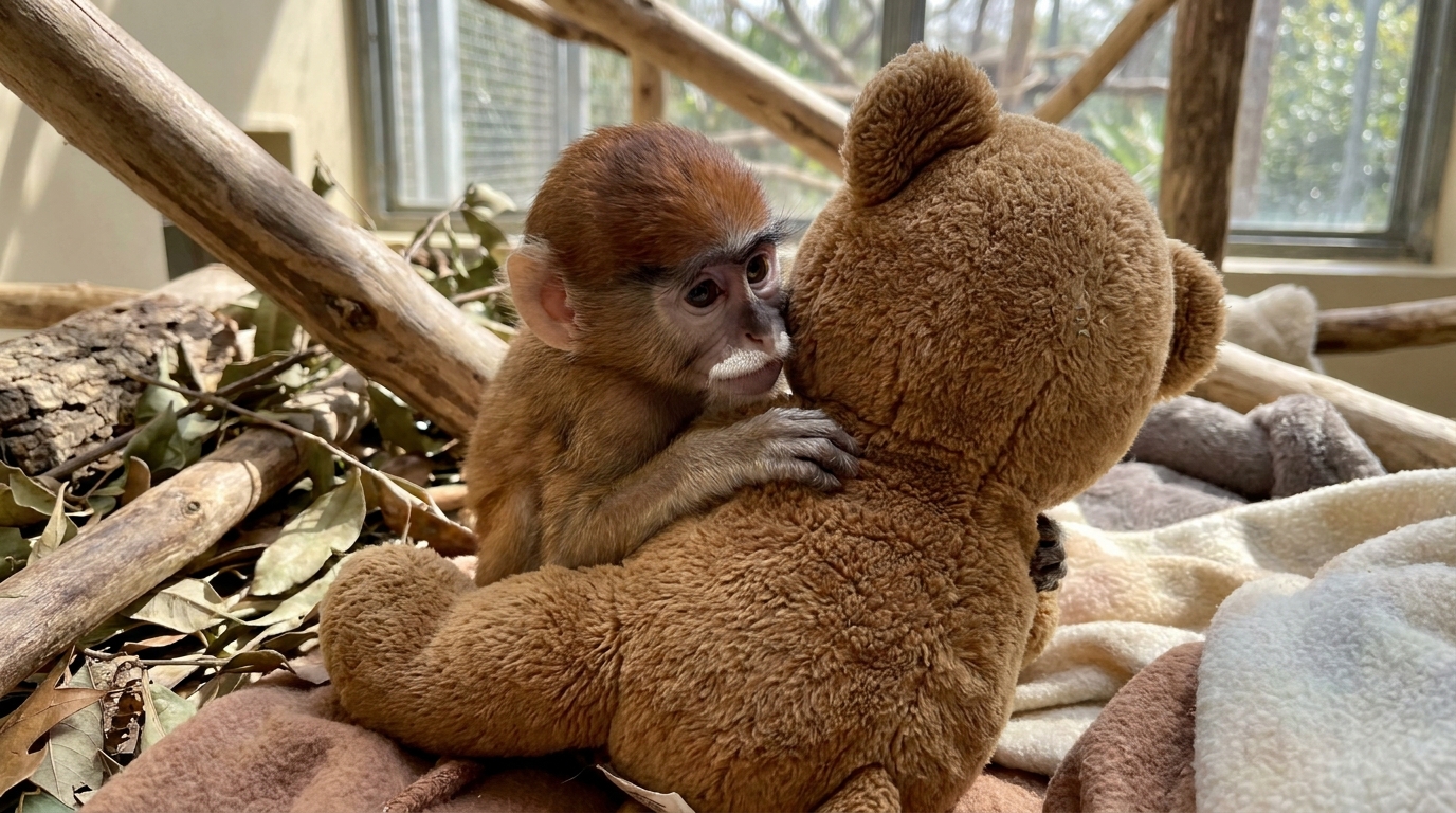 Ce bébé singe rejeté à la naissance ne survit que grâce à un objet que les soigneurs ont placé dans son berceau