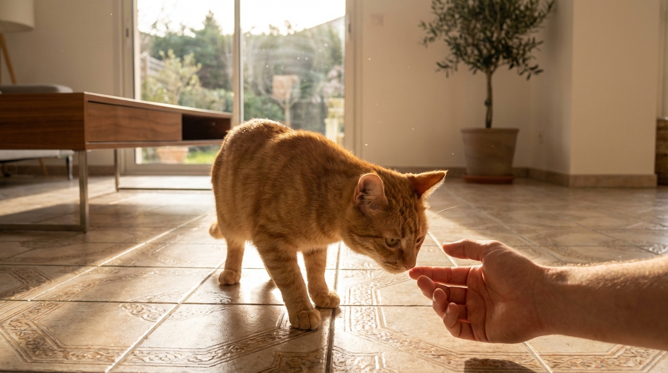 Le fascinant rituel du face-à-face : ce que votre chat vérifie réellement avant de s’abandonner aux caresses