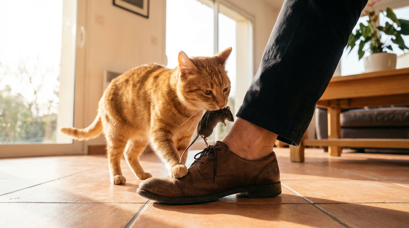 Le rituel fascinant des offrandes : la véritable signification de ces proies que votre chat s’obstine à déposer à vos pieds