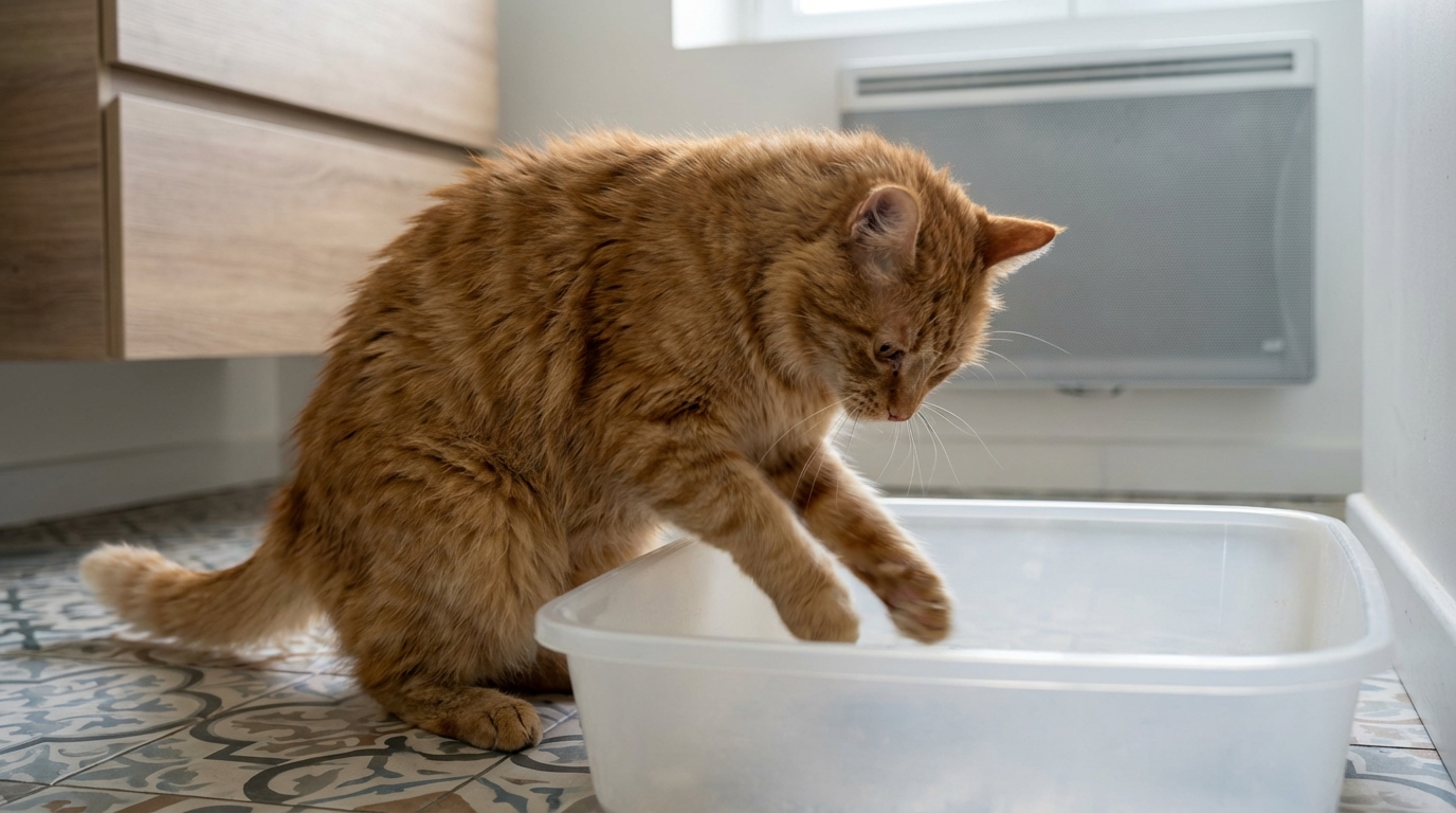 Il retourne tout son bac pour finalement s’en aller : le message d’alerte d’un chat qui creuse sa litière dans le vide