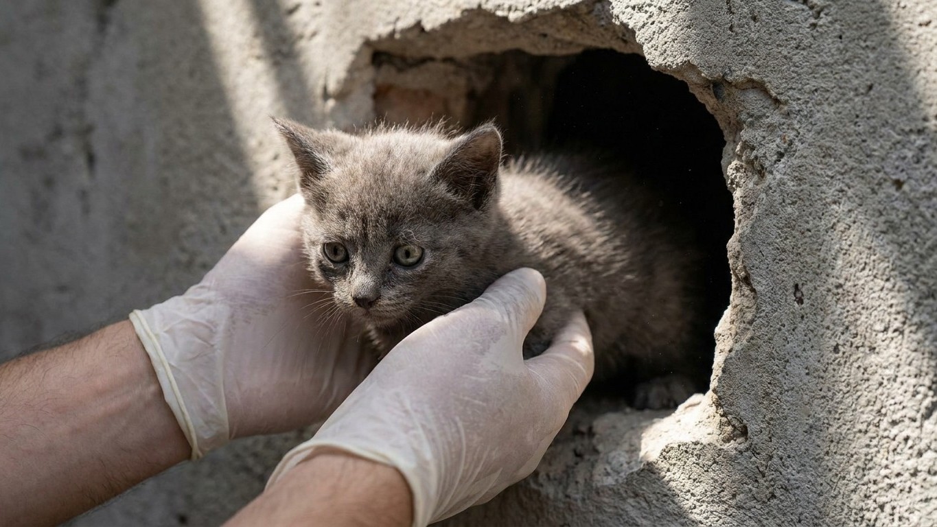 Derrière le mur de cette maison sud-coréenne miaulait un chaton enfermé depuis des jours dans le noir