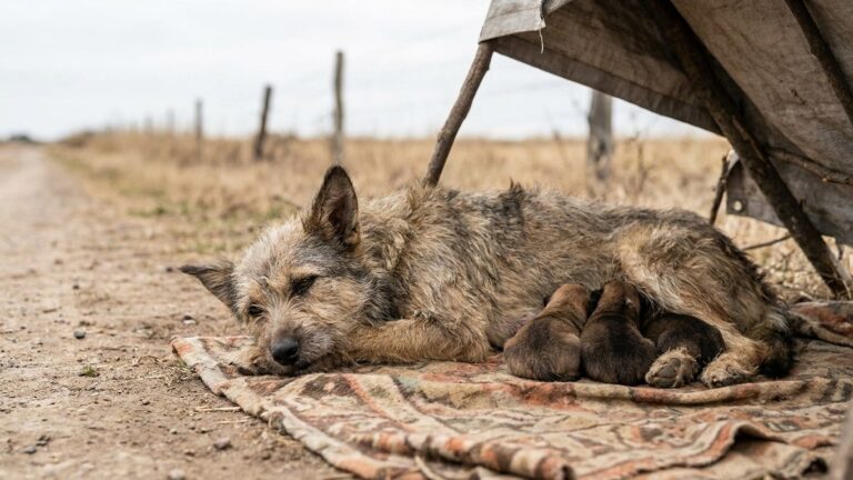 « Elle protégeait ses trois chiots sous une couverture » : ce que les sauveteurs ont découvert en s'approchant les a boule...