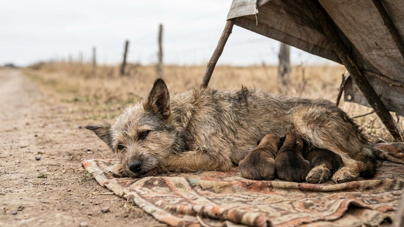 « Elle protégeait ses trois chiots sous une couverture » : ce que les sauveteurs ont découvert en s’approchant les a bouleversés