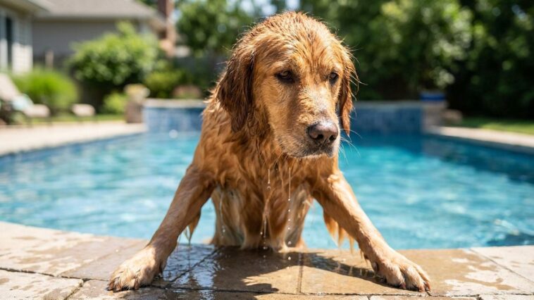 J'ai lancé la balle dans la piscine juste pour occuper mon chien : quand j'ai vu comment il titubait en sortant, il était ...