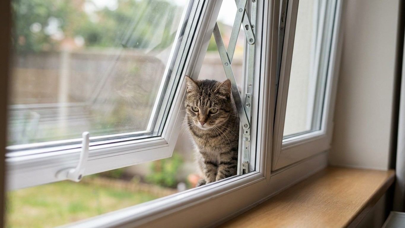 Je laissais ma fenêtre en oscillo-battant tout l’été pour rafraîchir : quand j’ai vu ce que mon chat a tenté de faire dans l’angle, il était presque trop tard
