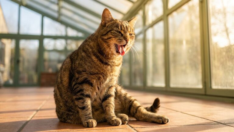 J'ai laissé mon chat courir après une mouche dans la véranda à 29 °C juste quelques minutes : quand il s'est assis la gueu...