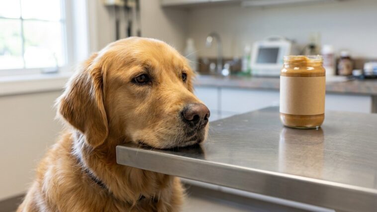 J'ai laissé mon chien lécher le fond du pot de beurre de cacahuète juste pour lui faire plaisir : quarante minutes plus ta...