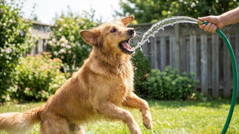 J'ai laissé mon chien mordre le jet d'arrosage tout l'après-midi à 30 °C juste pour le rafraîchir : à la fin du jeu, sa dé...