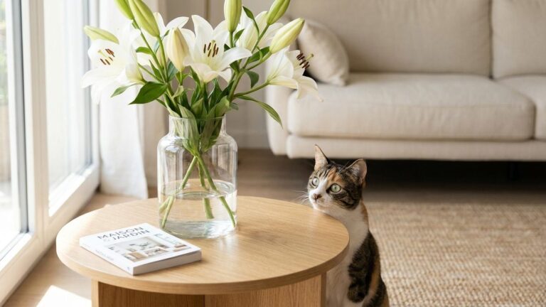 J'ai posé le bouquet d'anniversaire sur la commode du salon : le vétérinaire m'a demandé si mon chat avait bu dans le vase