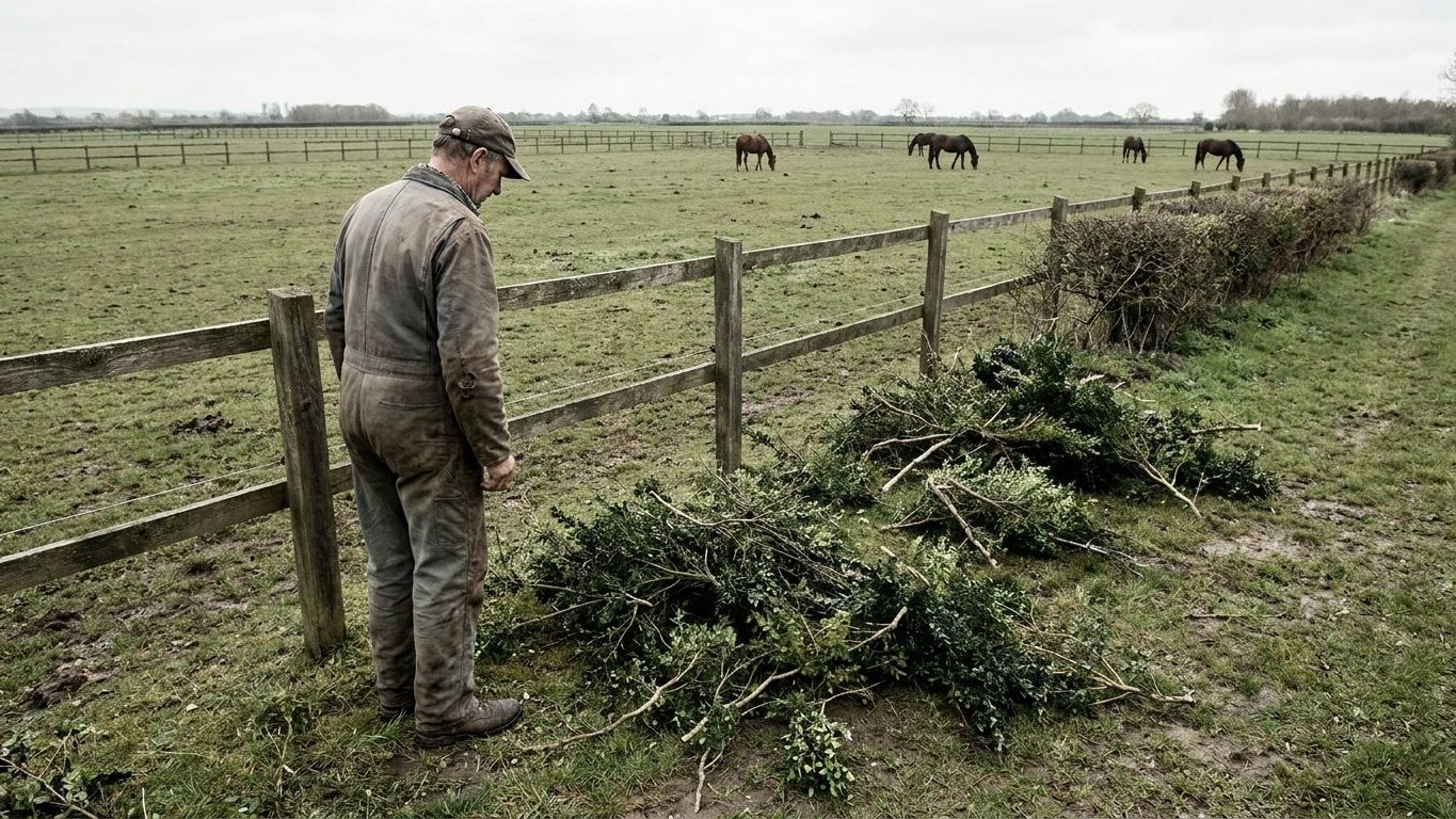 J’ai taillé la haie du pré et jeté les branches derrière la clôture samedi : le vétérinaire m’a demandé de quel arbuste elles venaient