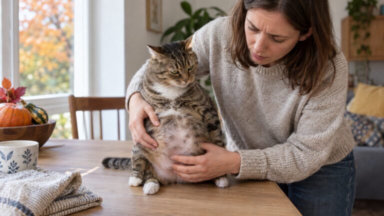 J'ai versé chaque matin une soucoupe de lait à mon chat pour lui faire plaisir : le vétérinaire a posé la main sur son ven...