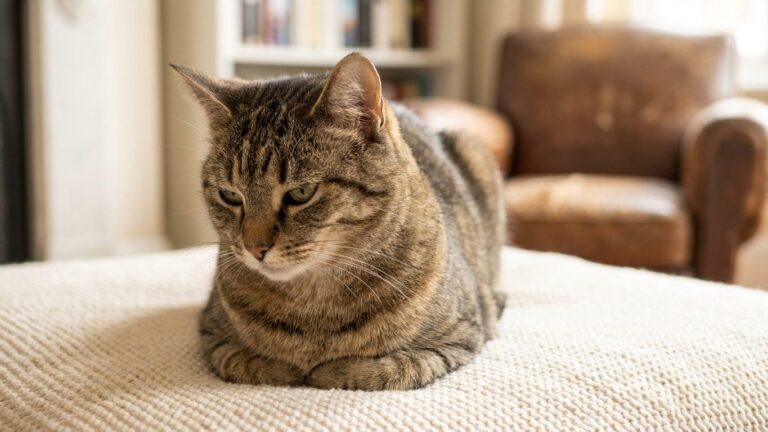 Si votre chat ronronne assis en sphinx la tête basse, ce n'est pas du contentement : c'est ce que son corps essaie de calm...