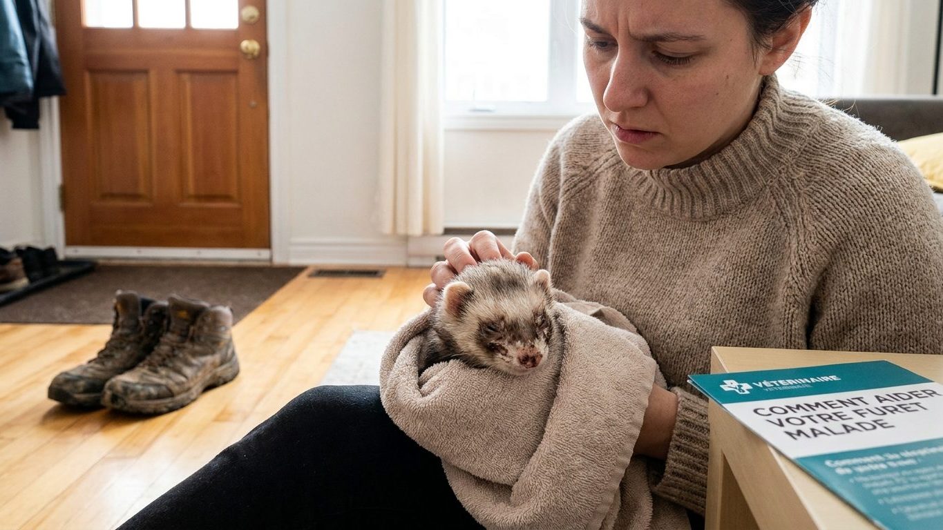 Si votre furet a les yeux collés et le museau qui coule alors qu’il n’a jamais quitté l’appartement, ce n’est pas un coup de froid : c’est ce qui est entré sous vos semelles