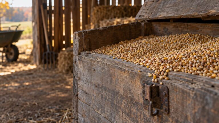 Tout le monde laisse le grain des poules dehors la nuit : chez les anciens éleveurs, c'est la première chose qu'on rentre ...